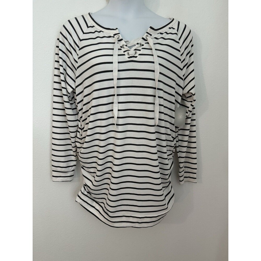 A Glow Maternity Womens XL Striped Lace Up Tunic Shirt Soft Long Sleeve New Fall